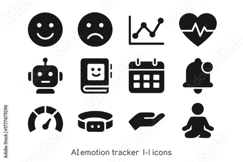 Calendar icon tracker vector meter graph ai emotion biofeedback digital diary sad