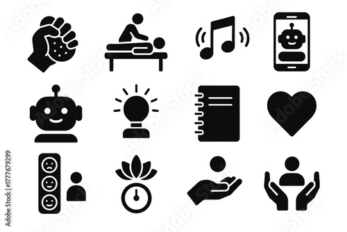 Mood timer light relief icons calming stress assistant soothing floating symbol vector