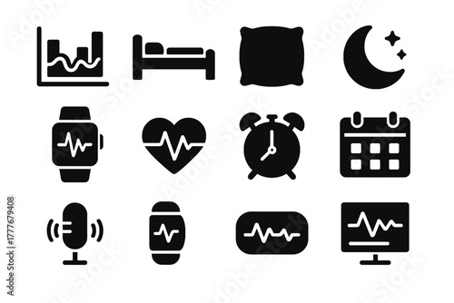 Sensor icon display graph vector tracker bed floating cycle calendar sleep heart
