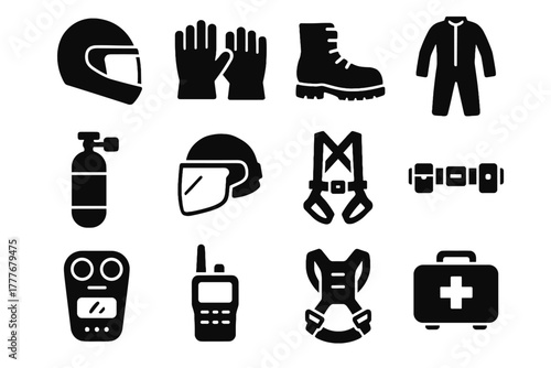 Icon protective gloves vector device boots visor communication kit backplate icons gear