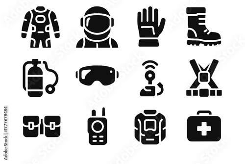 Device tank futuristic bio oxygen belt suit icon vector visor kit