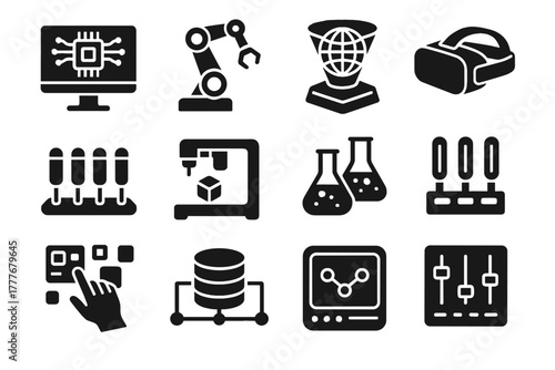 Vector virtual icons interface futuristic headset display ai research hub icon robotic