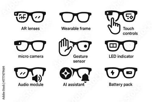 Controls glasses icon display wearable virtual smart vector indicator pack micro touch