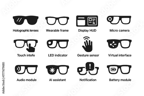 Micro module smart lenses display frame ar virtual vector assistant icon indicator