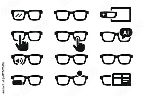 Panel lenses glasses indicator wearable vector audio camera assistant icon module smart