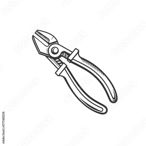 black and white image of a pair of pliers on a white background