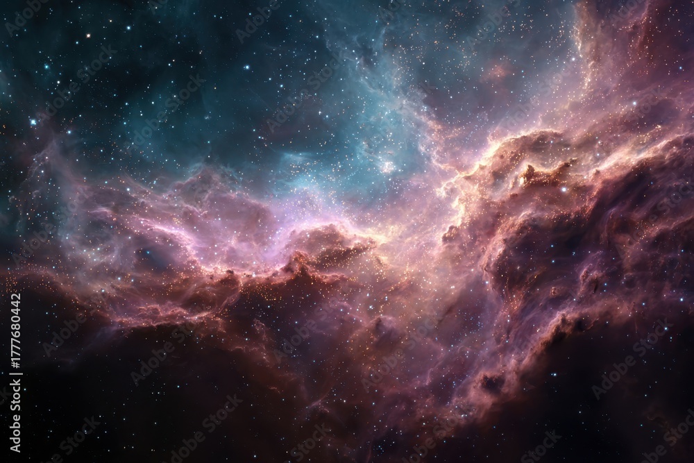 Fototapeta premium Stunning cosmic landscape filled with vibrant stars and mesmerizing gas clouds in deep blue and purple hues, creating a sense of depth and mystery in the vast universe
