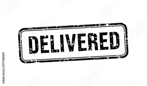 Delivered Black Grunge Stamp. Distribution Postage Sign. Order Label Design