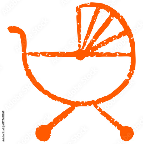 hand drawn crayon outline vector of a baby stroller or pram. Rough texture doodle element perfect for nursery design, motherhood concept, family icon, or children's shop