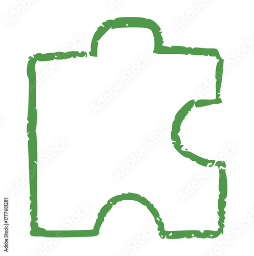 hand drawn crayon outline vector of a basic puzzle piece. Rough texture doodle element perfect for connection concept, problem solving, teamwork icon, or game design