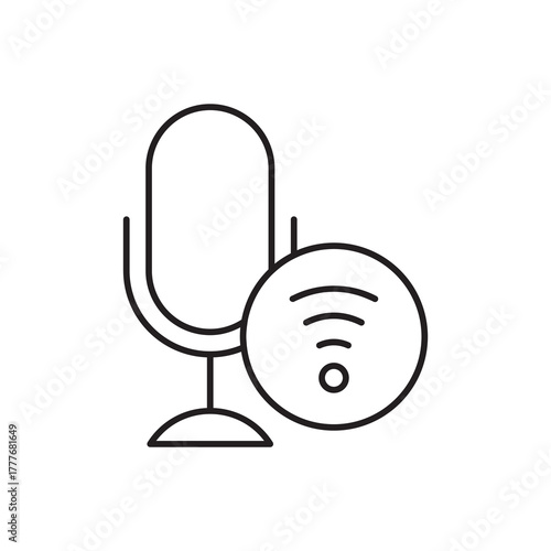Wireless Microphone Line Icon with Active WiFi Signal