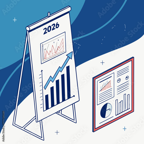 Presentation of business growth projections for the year 2026 on a board