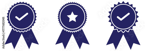 Badge icon. Award sign vector set. Achievement sign set. Checkmark prize reward badge. Winner best reward isolated icon set.
