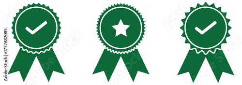 Badge icon. Award sign vector set. Achievement sign set. Checkmark prize reward badge. Winner best reward isolated icon set.