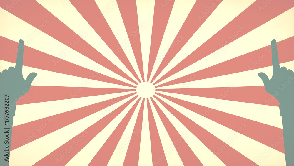 Fototapeta premium 指をさす手と旭日旗、レトロなプロパガンダ風ポスター