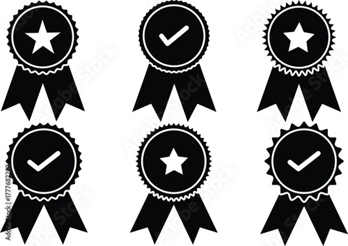 Set the company's product quality certificate is compliant the check mark symbol represents the standard quality control vector illustration