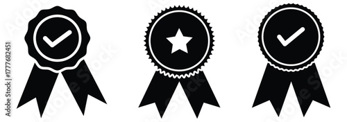 Award ribbon icons showing achievement and recognition. two gold rings