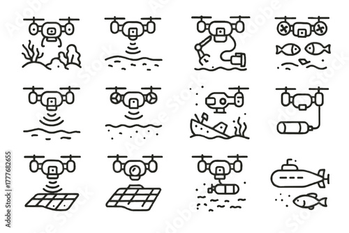 Icon following sensor drone floor vector shipwreck underwater camera pollution sonar icons