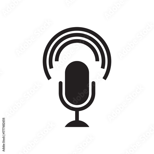 Solid Active Signal Microphone Icon with Circular Waves