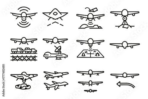 Returning vector patrolling icon drone border carrying scanning surveillance military terrain