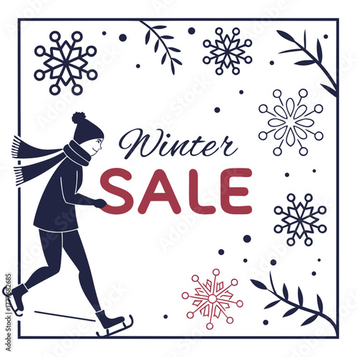 Winter sale advertisement with a skater