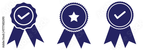 Award ribbon icons showing achievement and recognition. two gold rings