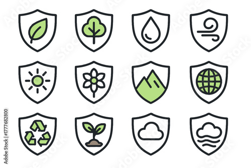 Icon cloud earth globe swirl vector arrows shield mountain eco droplet