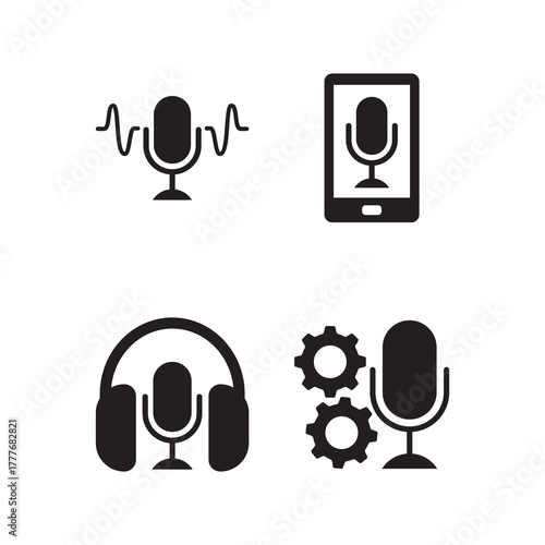 Solid Headphone and Microphone Audio Settings Icon Set