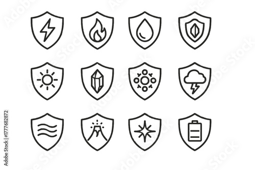 Volcano shield swirl crystal energy wind icon icons vector solar lightning