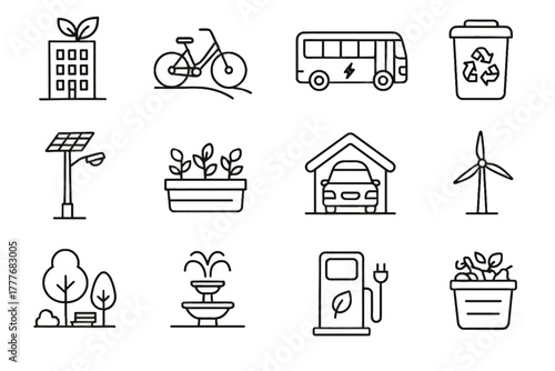 Community water fountain recycling icon vector urban smart eco turbine city green