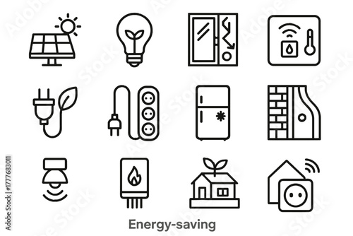 Saving icons motion smart energy sensor insulated icon socket thermostat vector bulb