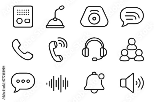 Set communication headset device sound sharing icon vector audio speakerphone call modulation
