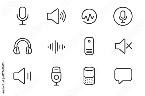Microphone headphones waveform icon assistant speaker button sound vector hub voice