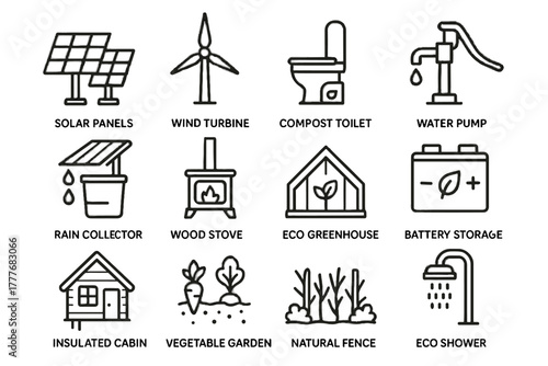 Grid rain shower eco vector battery vegetable cabin water icon off compost