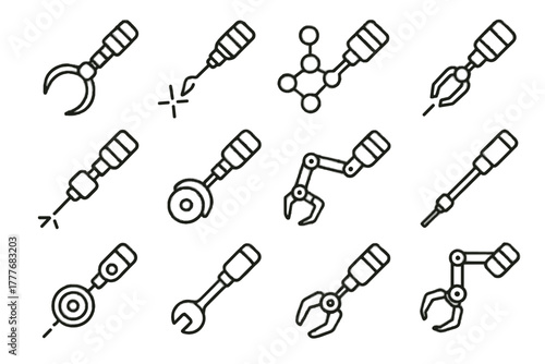 Nano robotic probe tiny claw assembly welder drill robot icon vector tools