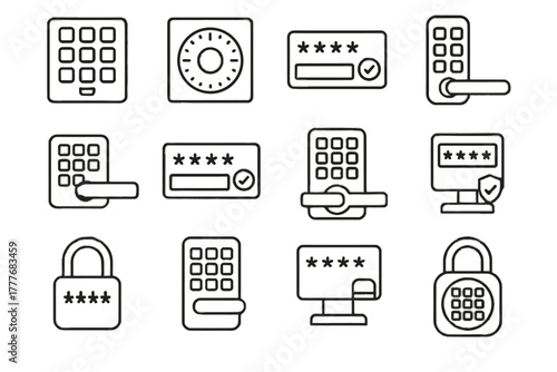 Password vector digital numeric padlock icon dial lock key secure virtual latch