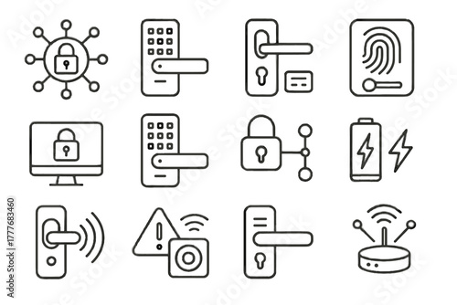 Management electronic latch bolt vector smart wireless lock connected pad icon