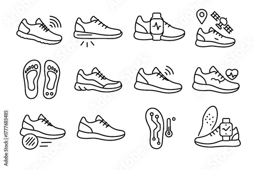 Smart insoles counter running sneakers shoes sensor vector shoe icon soles detection