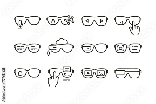 Interactive ar content lenses data interface icon vector wearable smart glasses