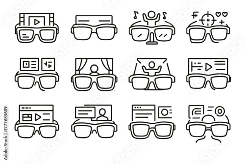Video icon lenses virtual ar glasses mixed device entertainment show overlay vector