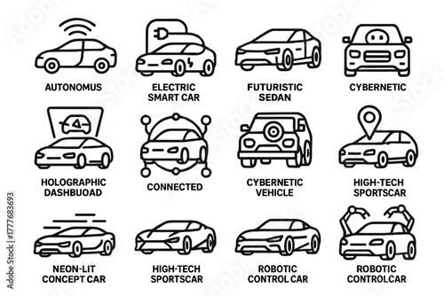 Car holographic autonomous futuristic concept vector automobile cybernetic sedan icon electric icons