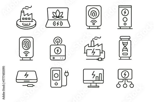 Power workplace vector industrial battery icon charger regenerative bio mat monitor