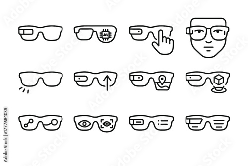Vector eyewear glasses ar smart ai holographic augmented icon interactive