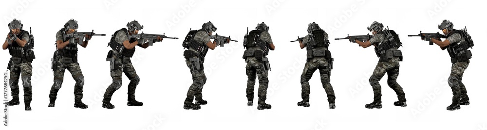 Obraz premium Special forces soldiers and swat team members, isolated white background