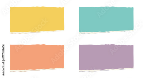 Colorful torn paper memo notes set on white background for creative design elements and customizable message templates