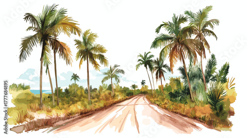 Pan-American Highway. Pan-American Highway hand drawn watercolor illustration