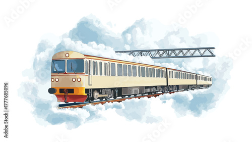Train to the Clouds. Train to the Clouds hand drawn watercolor illustration