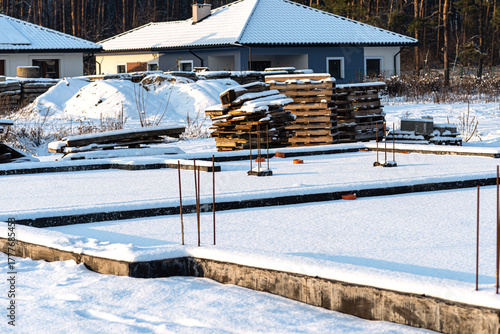 Insulated foundations and painted with dispersion, visible rods.