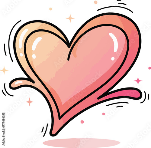 Vibrant, glowing pink heart illustration with a dynamic, cartoonish outline and subtle watercolor texture