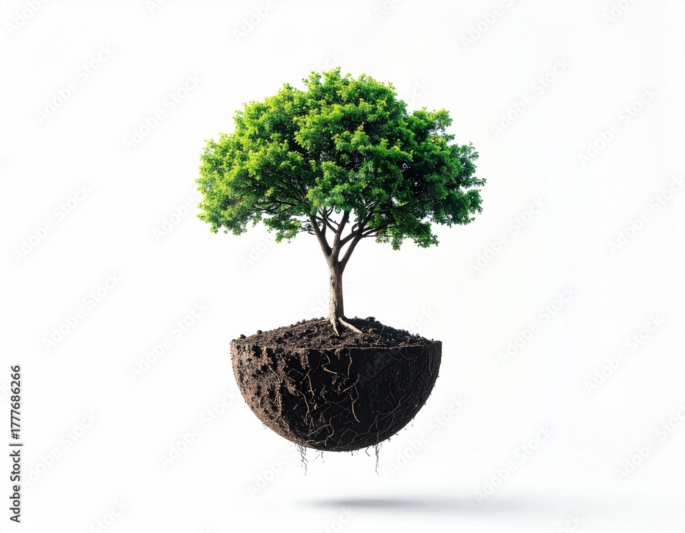 Obraz premium Tree growing from floating soil 